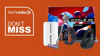 Collage of tech in the Currys Epic Deals sale, including an LG TV, Ninja air fryer, Dyson vacuum, Sony headphones, Samsung laptop and Huawei fitness tracker