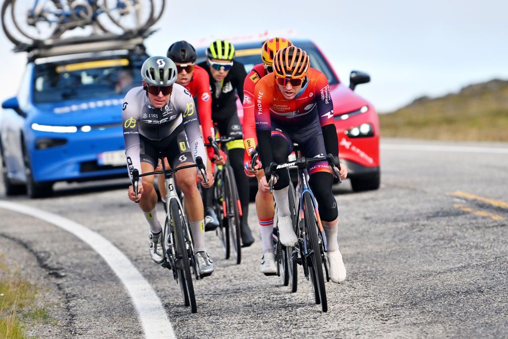 Breakaway whittled down to five riders including Walter Calzoni (Q36.5) and August Jensen (Human Powered Health)