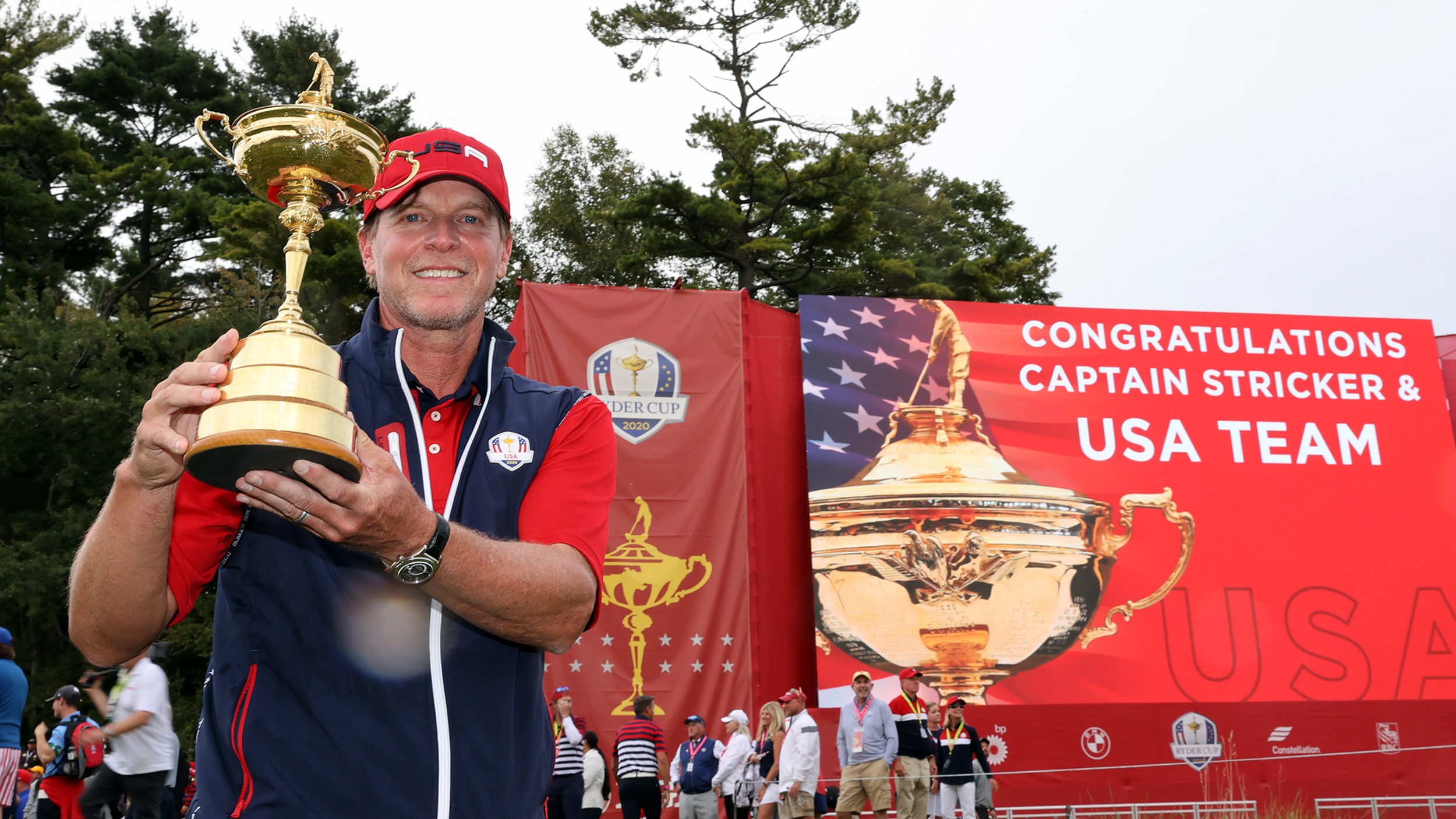 Steve Stricker celebrates winning the 2021 Ryder Cup at Whistling Straits