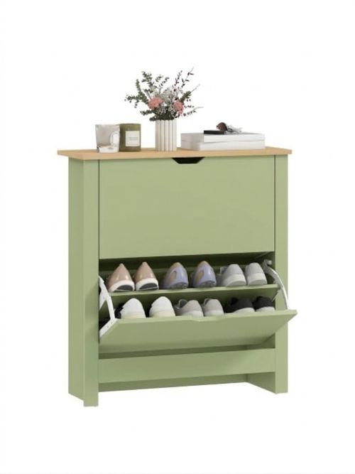 Shoe Cabinet Ultra Slim 2 Flip Drawers 6-12 Pairs Green
