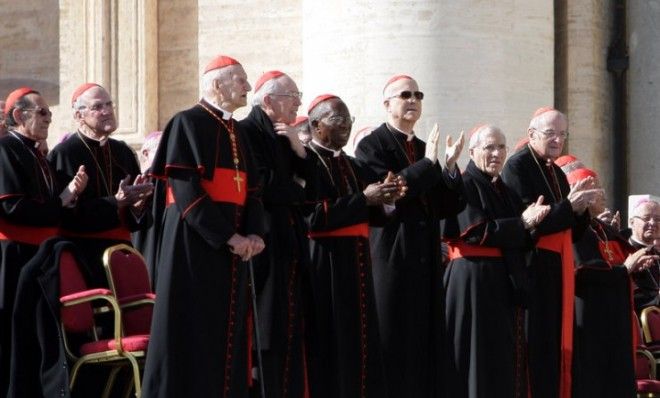 Cardinals attend Pope Benedict XVI&amp;#039;s final general audience in St. Peter&amp;#039;s Square on Feb. 27 in Vatican City. 