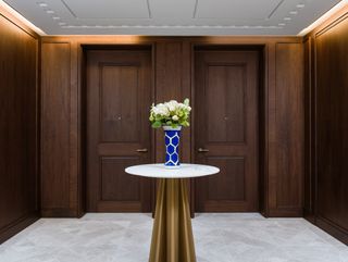 walnut wood lift lobby at No.1 Grosvenor Square - Private Elevator Entrance