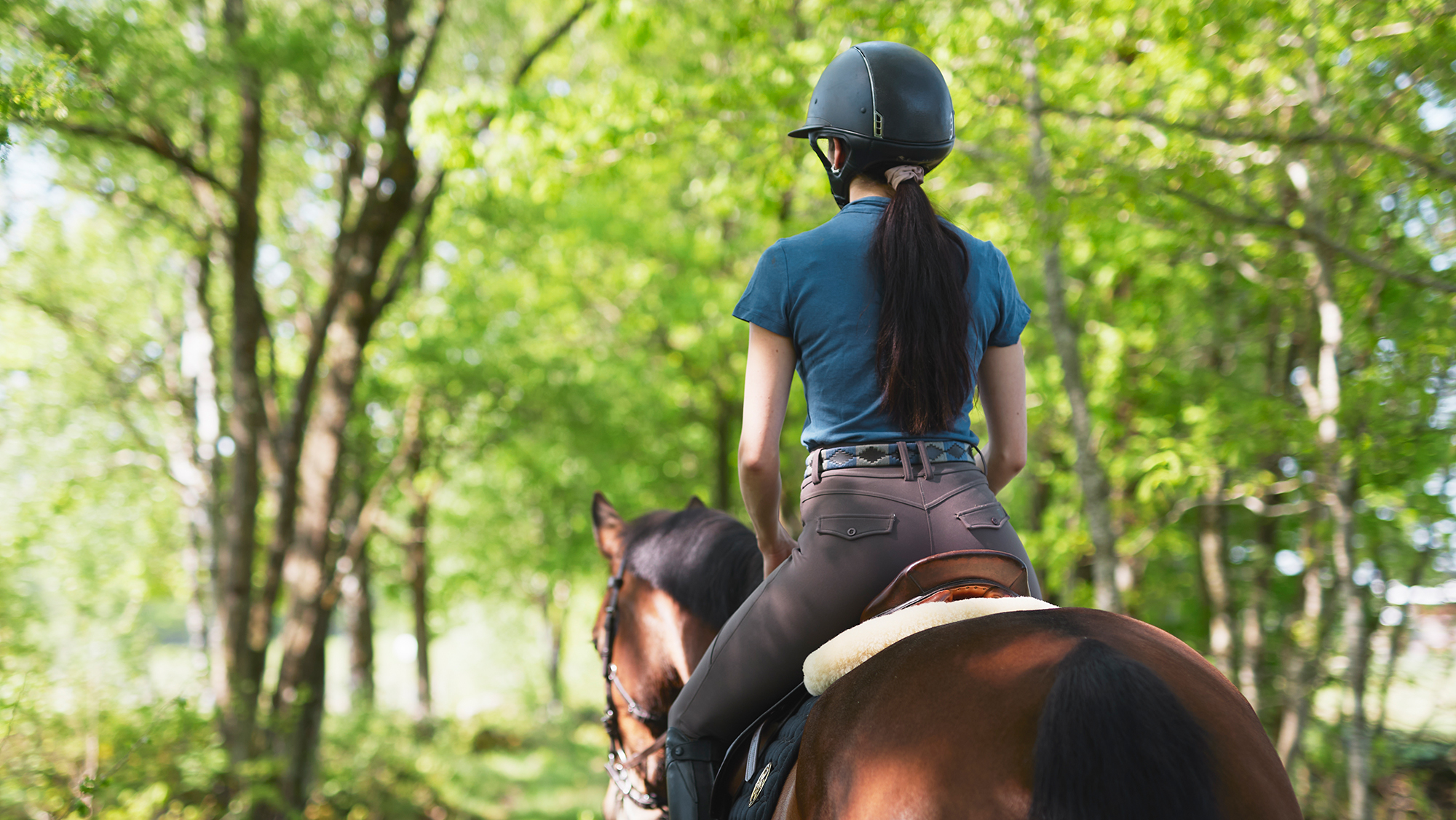 Girl riding horse in the countryside 