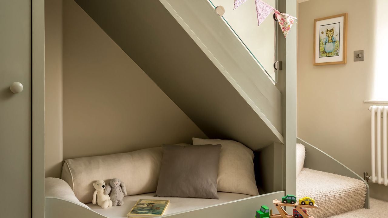 bed built in under stairs