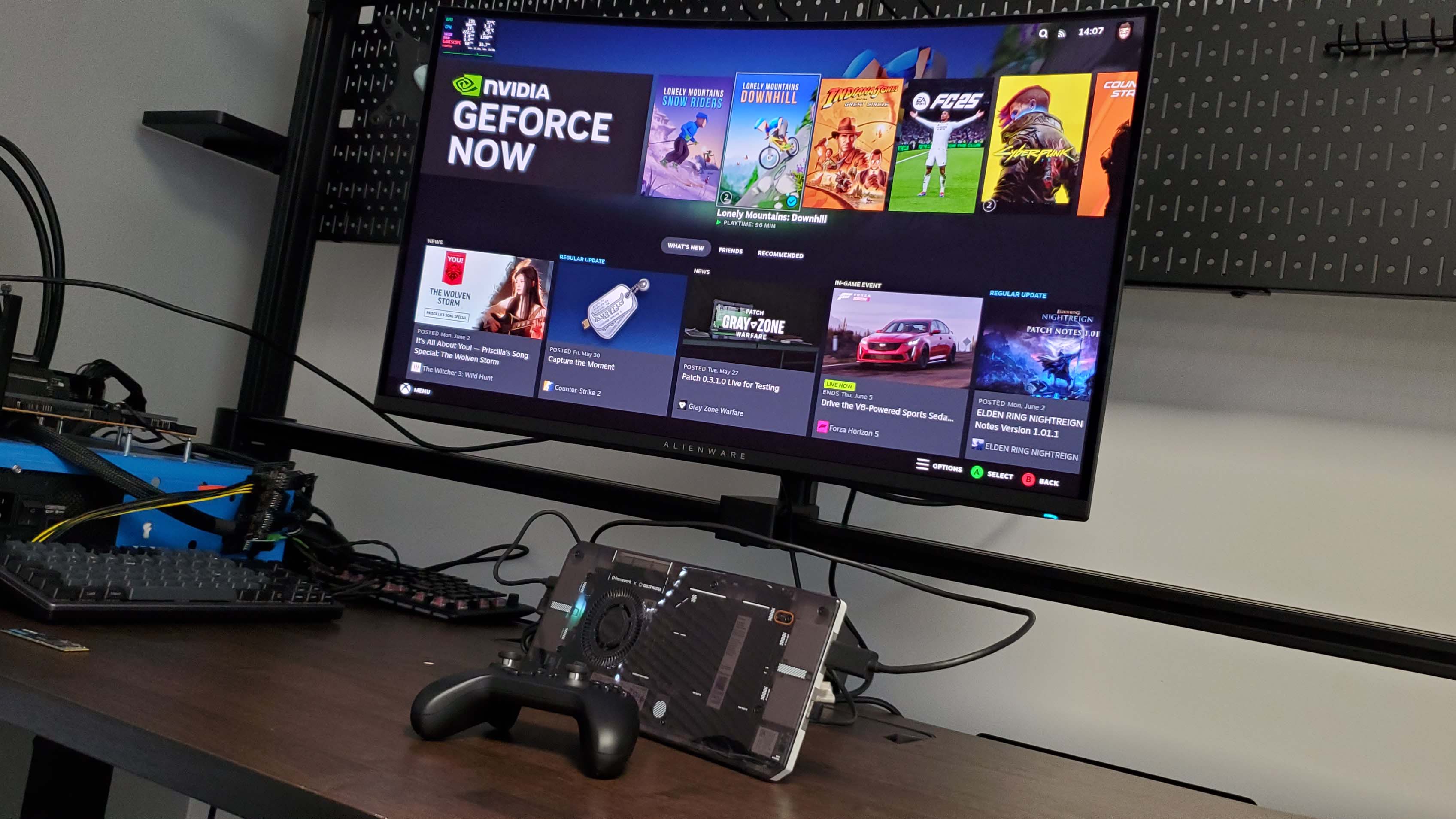Framework AMD mainboard running in a Cooler Master chassis, with SteamOS on it