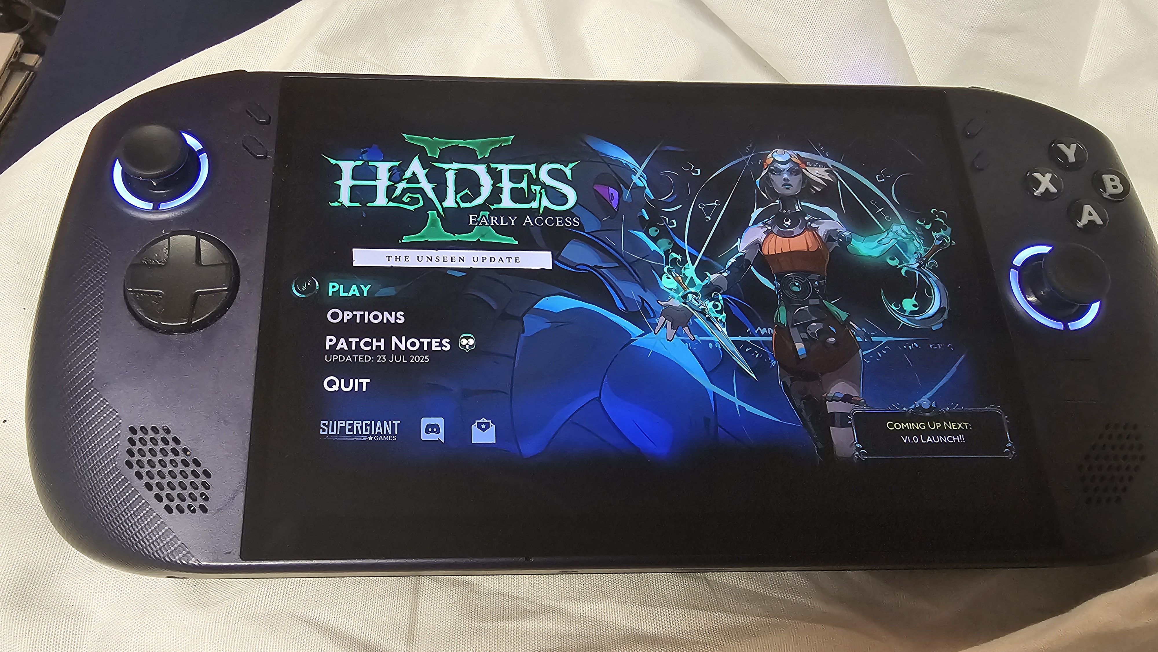 A Lenovo Legion Go S (SteamOS) playing Hades II