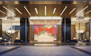 Entrance lobby of the Ten Thousand building in LA with art installation