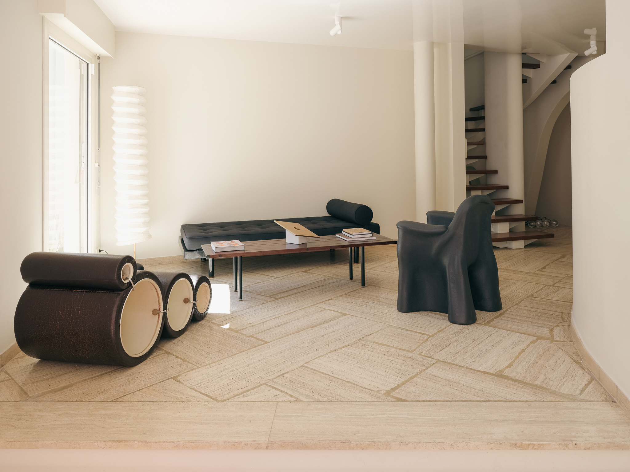 view of the interior of a modernist house with a minimal interior located in arles france