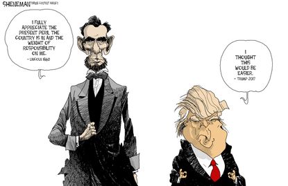 Political Cartoon U.S. Trump Abraham Lincoln Presidents