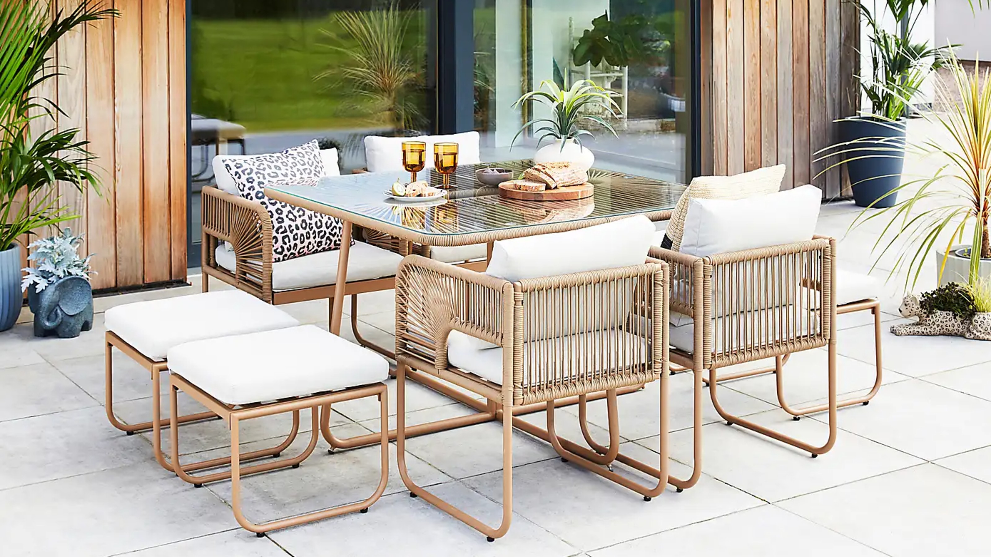 Dunelm Amazonia 8 Seater Cube Garden Dining Set on a patio