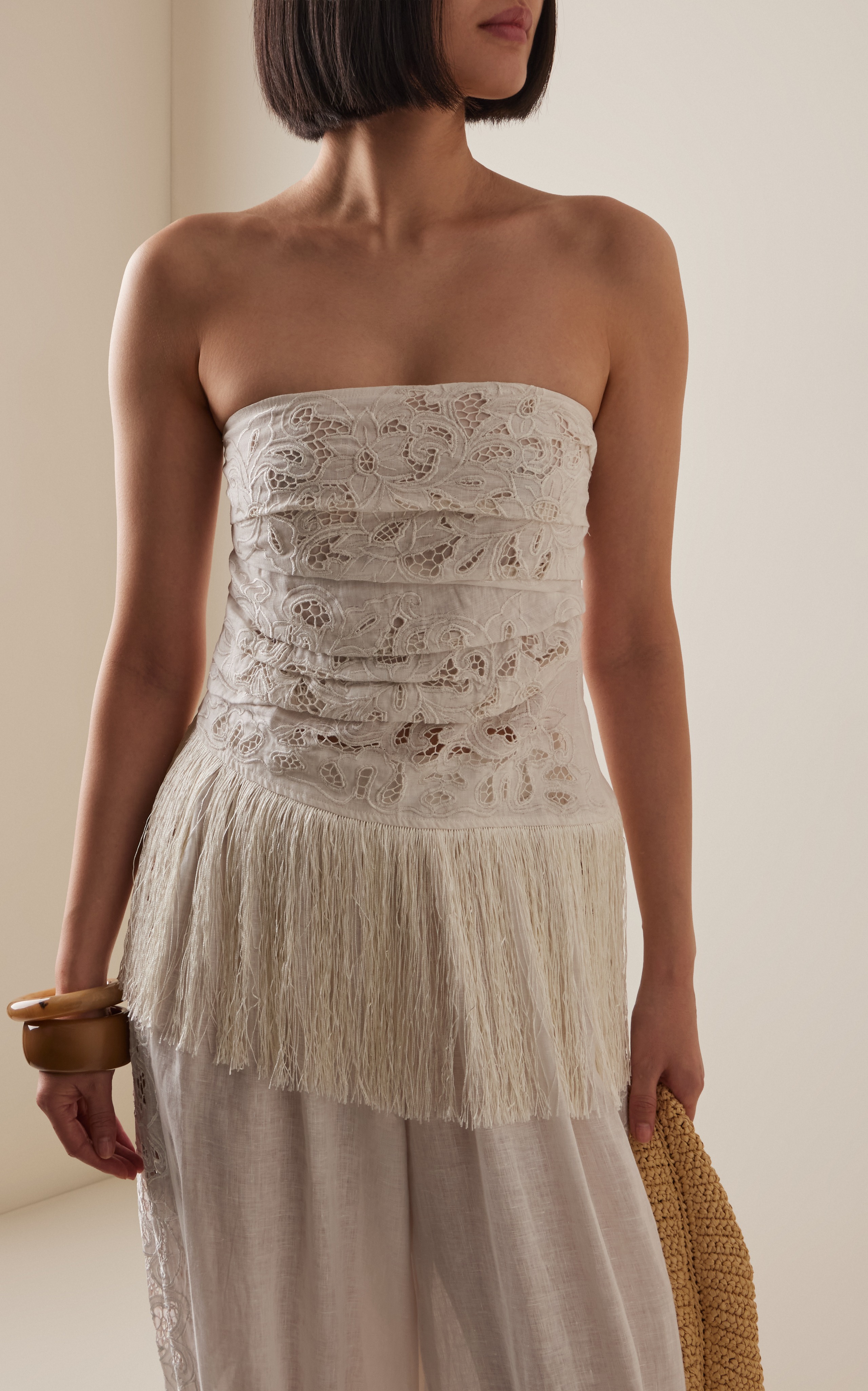 Exclusive La Isla Carlota Fringed Cotton Lace Top