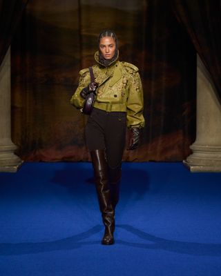 A model walks in the Burberry fall/winter 2025 runway show during London Fashion Week.