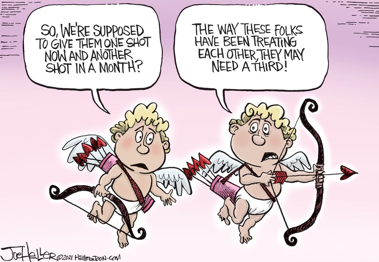 Editorial Cartoon U.S. valentines day covid vaccine