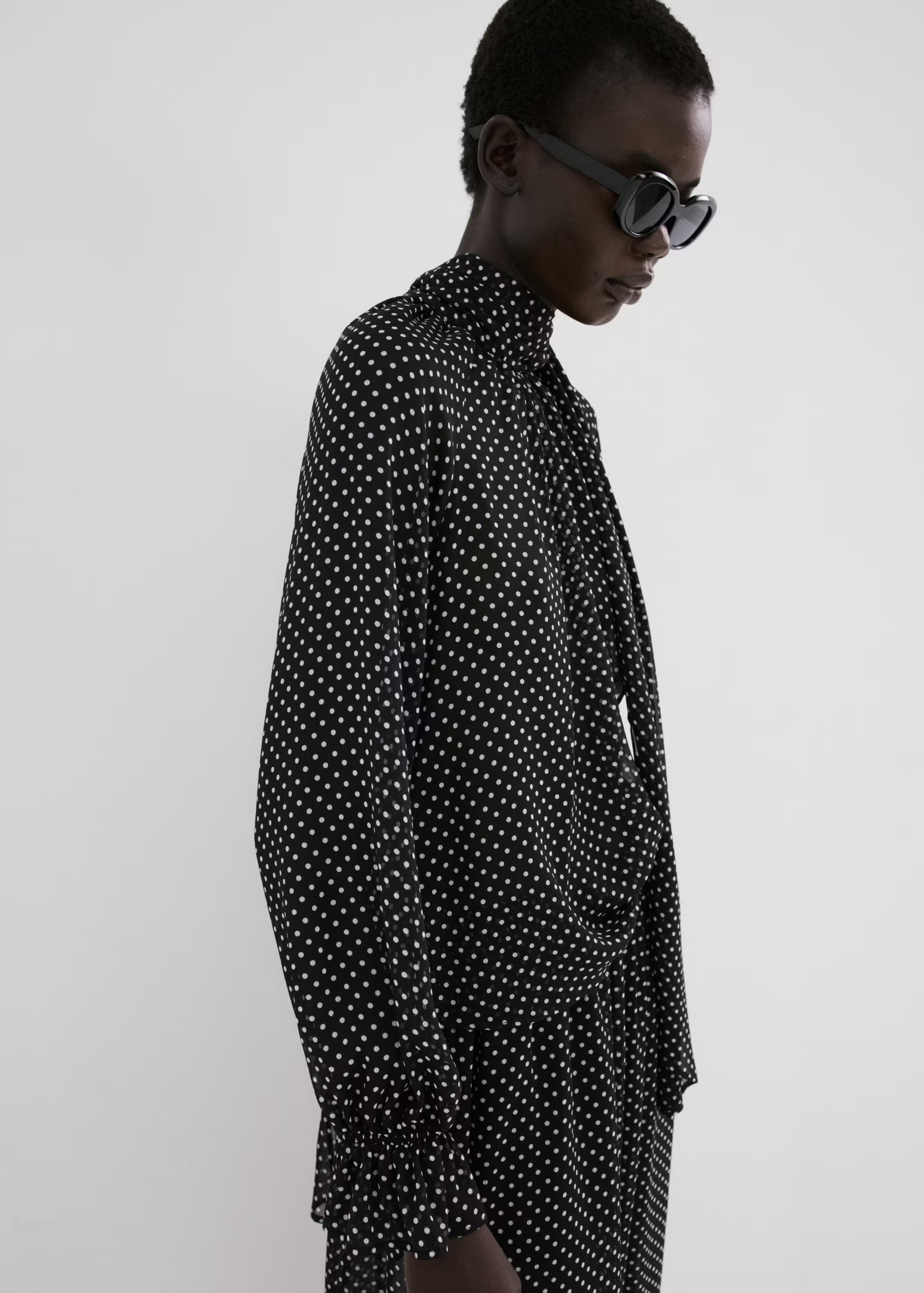 MANGO, Polka Dot High-Neck Blouse