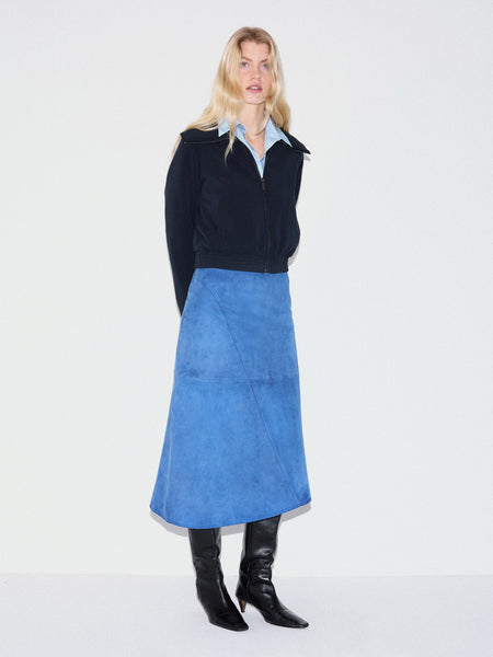 Suede Midi Asymmetric Skirt | Blue