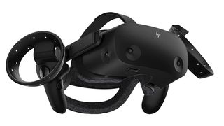 Best VR headsets; a black VR headset with controllers