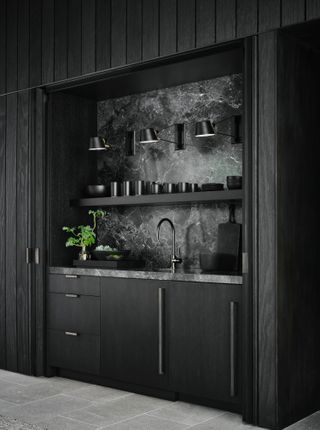 kitchenette in black and grey