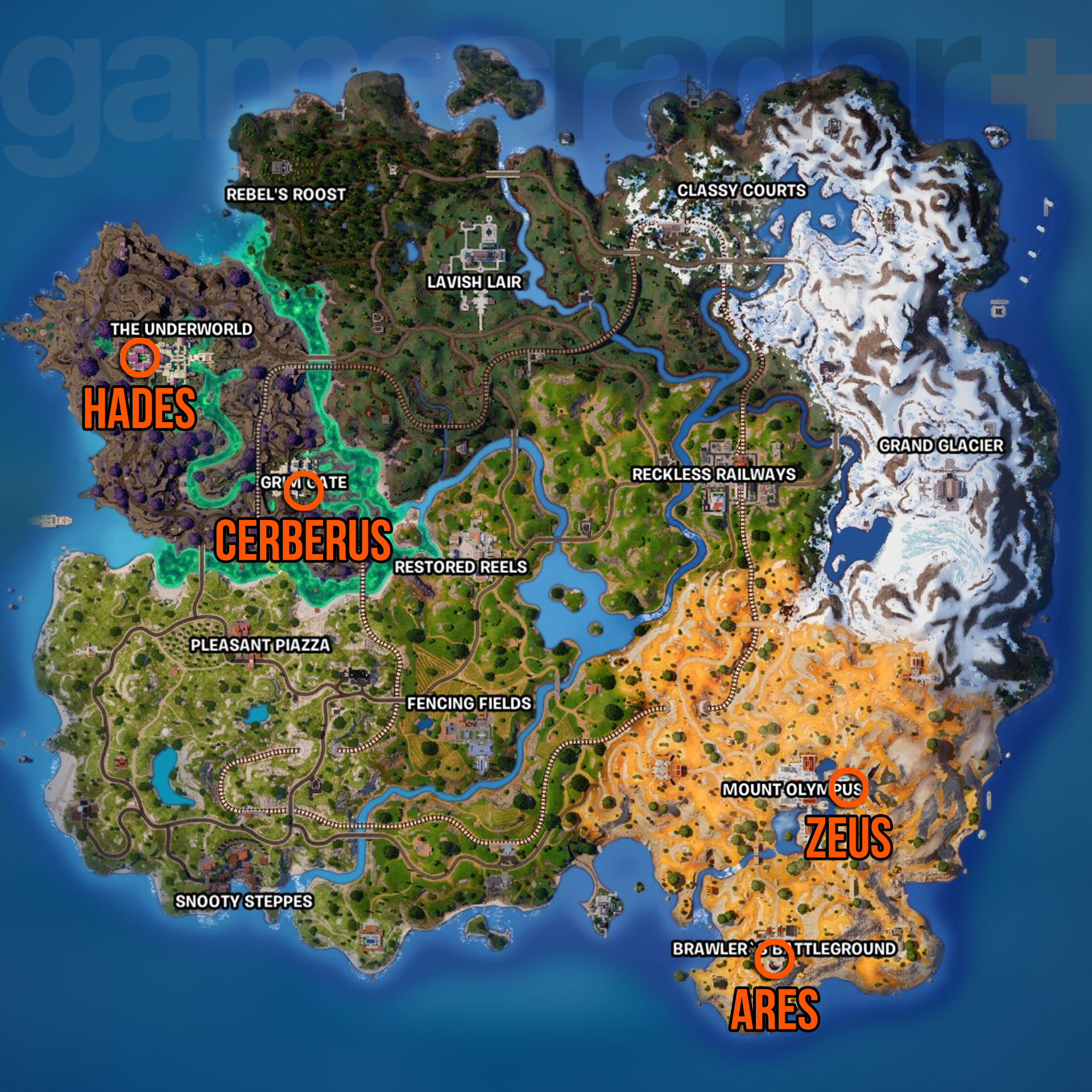 Carte des emplacements de Fortnite Aspect of the Gods