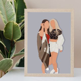 digital portrait of 2 girls in a wooden frame