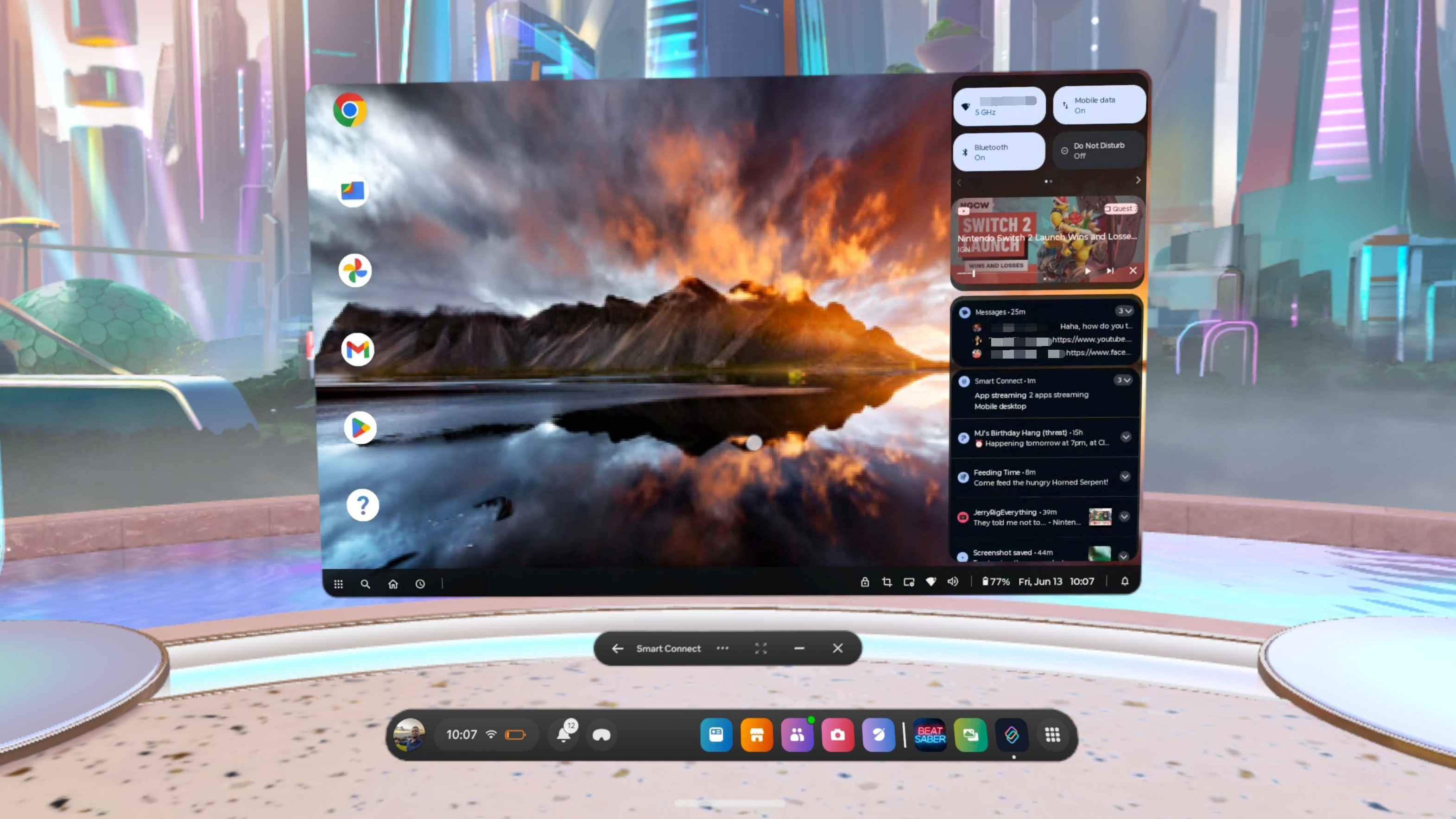 Smart Connect desktop mode notification panel on the Quest 3
