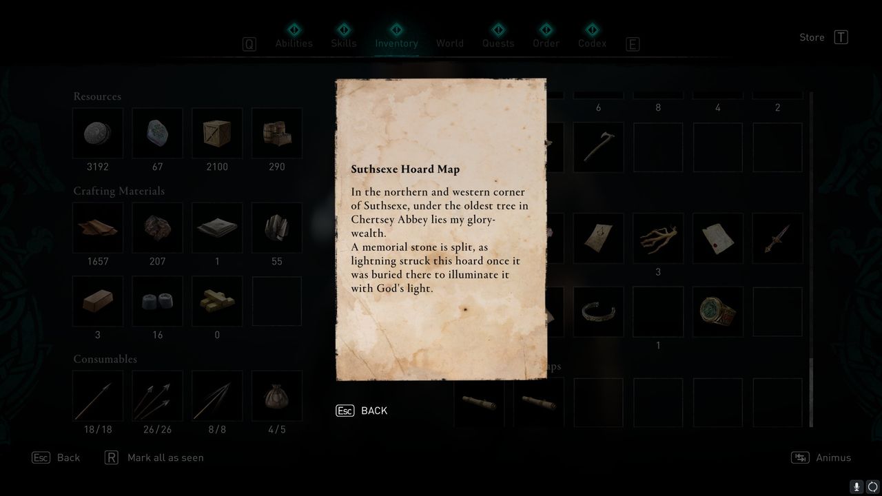 AC valhalla Suthsexe monk's lair treasure hoard map location