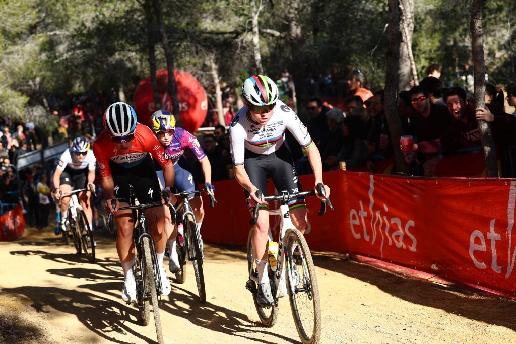 Dutch Fem Van Empel pictured in action during the women's elite race at the cyclocross cycling event in Benidorm, Spain, , stage 12/14 in the UCI World Cup competition.
BELGA PHOTO DAVID PINTENS (Photo by DAVID PINTENS / BELGA MAG / Belga via AFP)