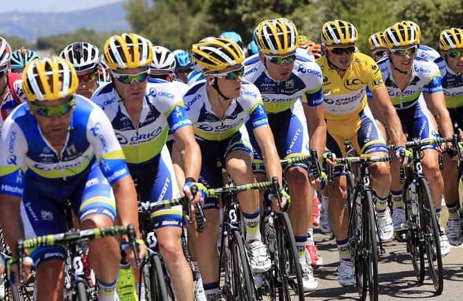Simon Gerrans sits in the Orica GreenEdge train