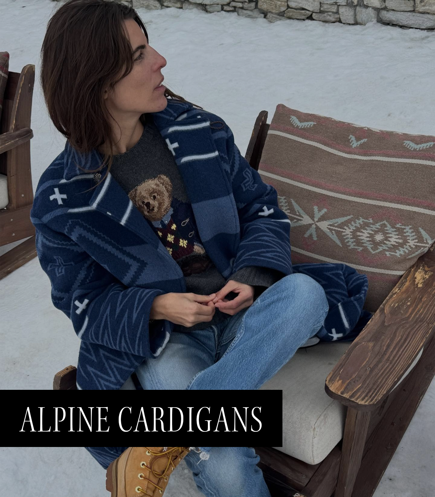 A photo of @lauravidrequin wearing an alpine cardigan one of the top 2026 micro trends.