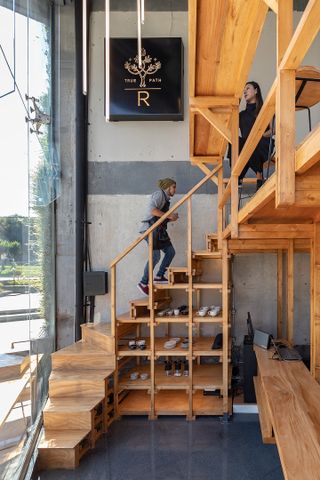 stairs of a architectural coffee shop in Quito, Mexico