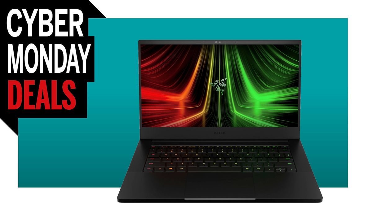 Razer 14 gaming laptop on blue background