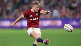 Fin Smith taking a penalty for British & Irish Lions.