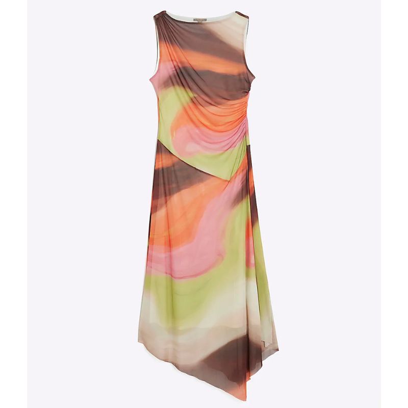 River Island , Brown Mesh Sleeveless Ruched Midi Dress