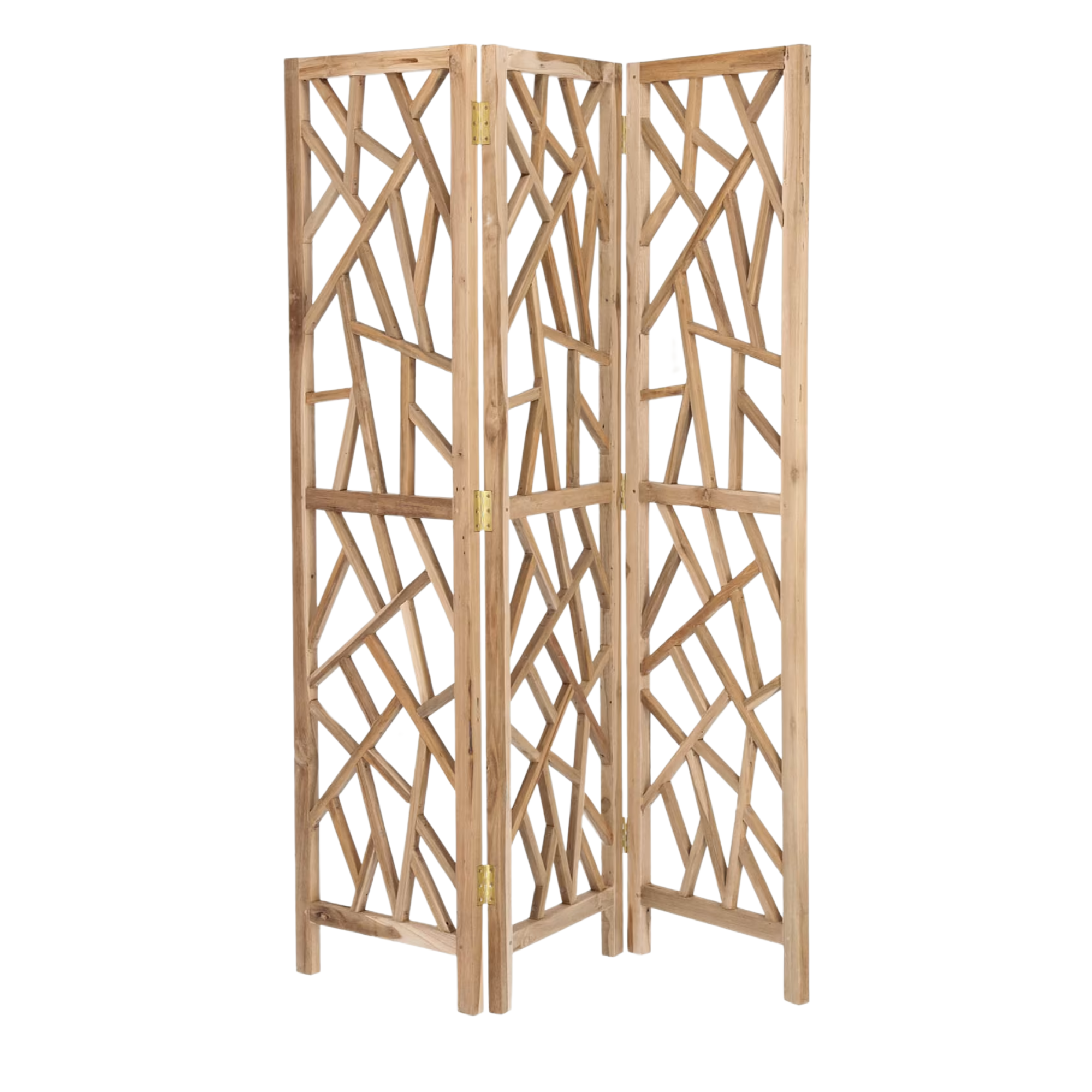 folding privacy screen with wooden mosaic detail