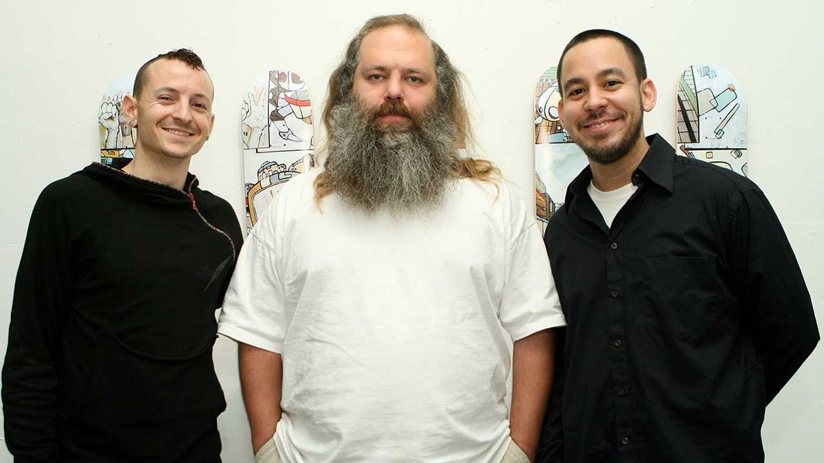 Chester Bennington, Rick Rubin and Mike Shinoda of Linkin Park