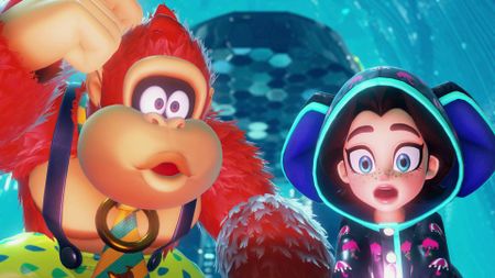 Donkey Kong Bananza DK and Pauline looking in amazement at something