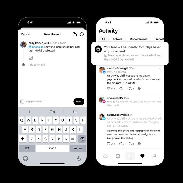 Threads "Dear Algo" requires users to make a public post to morph the algorithm of their feed to their liking.