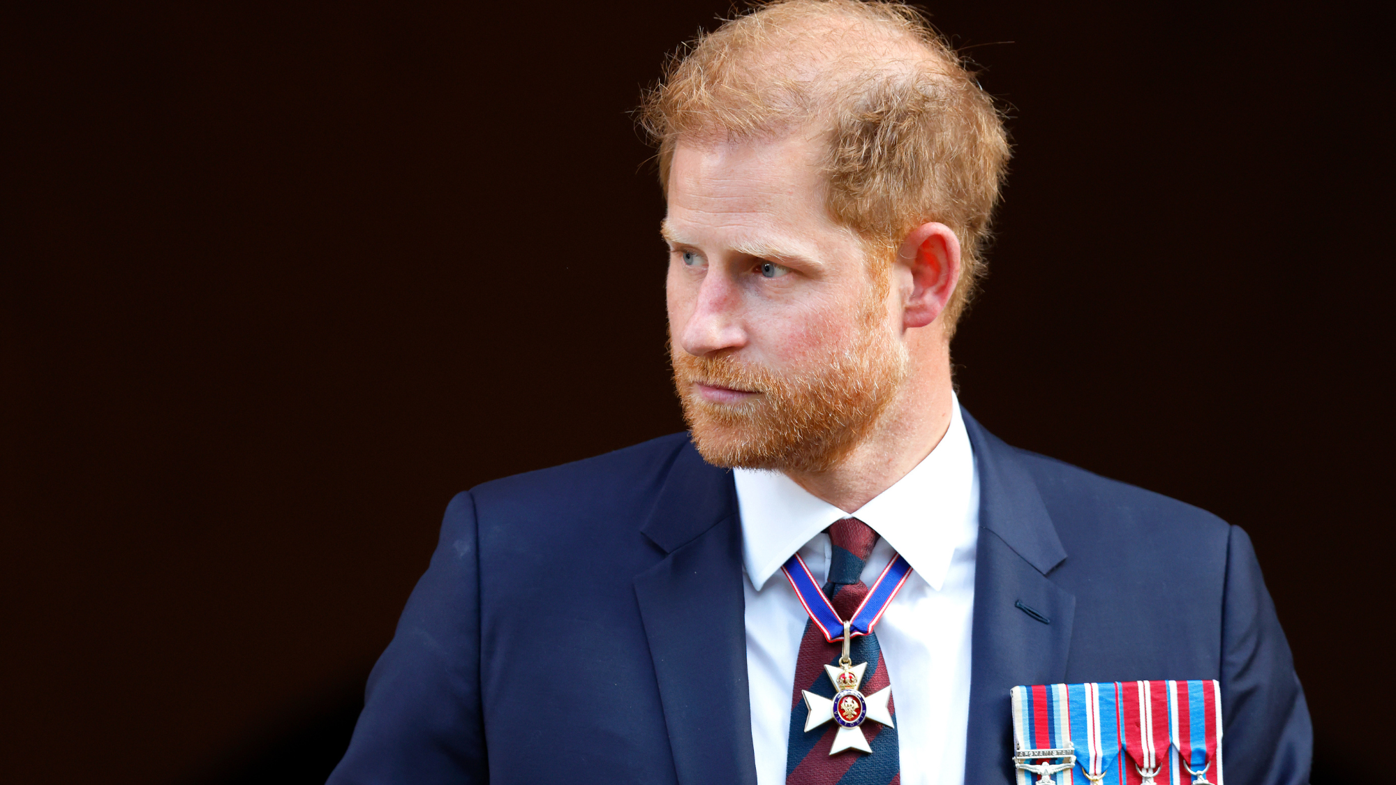 Prince Harry, Duke of Sussex (wearing a Household Division regimental tie and medals including his Knight Commander of the Royal Victorian Order cross) attends The Invictus Games Foundation 10th Anniversary Service at St Paul's Cathedral on May 8, 2024 in London, England