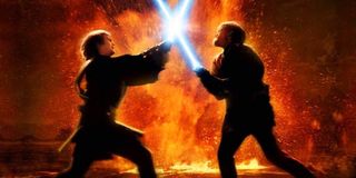 Anakin Skywalker and Obi-Wan Kenobi fighting in Revenge of the Sith