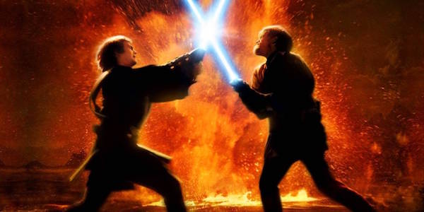 Anakin Skywalker and Obi-Wan Kenobi fighting in Revenge of the Sith