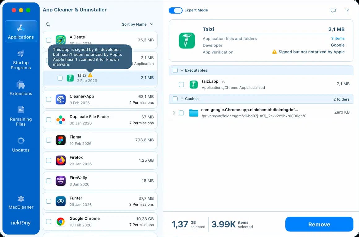 The App Cleaner &amp;amp; Uninstaller app from Nektony running in macOS.