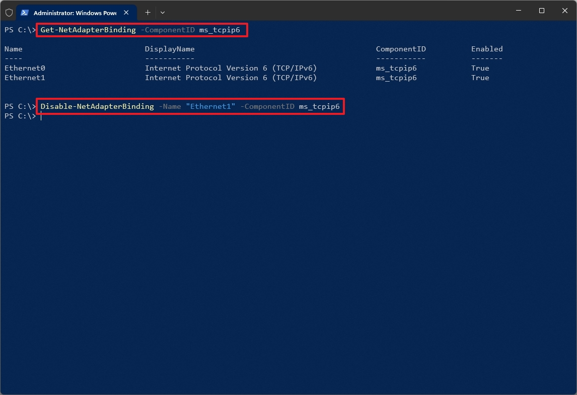 PowerShell disable IPv6