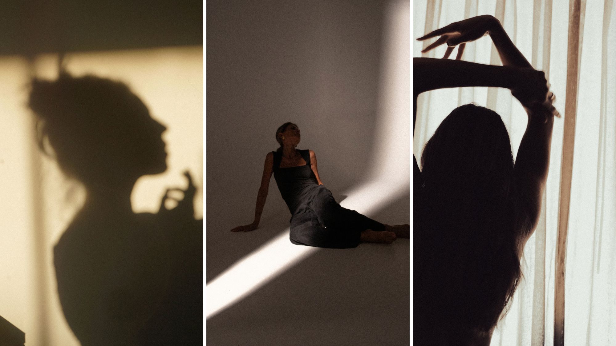 A woman stretching and in the shadows