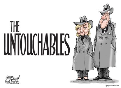 Political cartoon U.S. Bill and Hillary Clinton