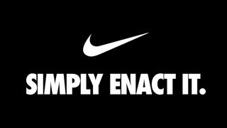 The Nike logo and text reading "simply enact it"