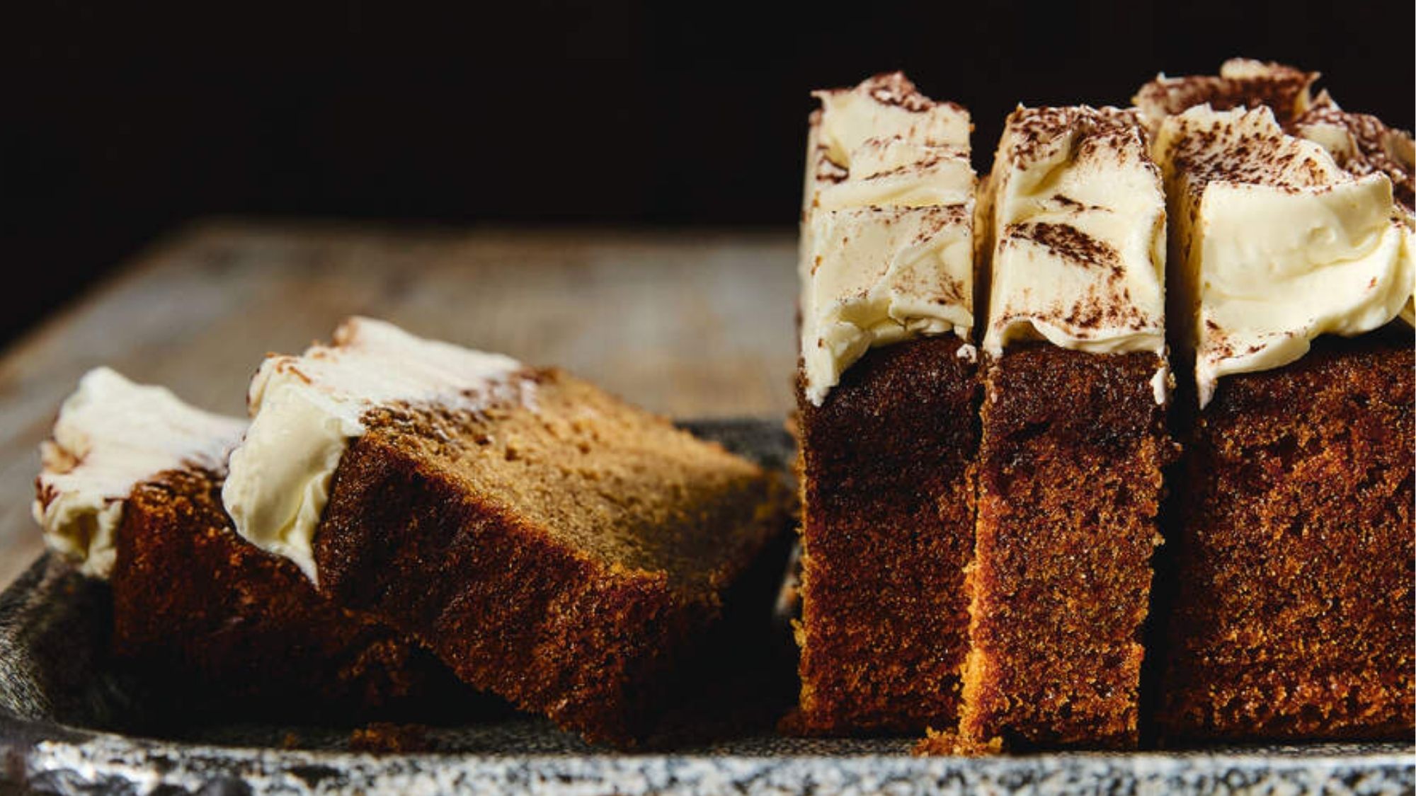 tiramisu loaf cake, sliced