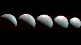 These images the JIRAM instrument aboard NASA's Juno spacecraft took on Dec. 26, 2019, provide the first infrared mapping of Ganymede's northern frontier. Frozen water molecules detected at both poles have no appreciable order to their arrangement and a different infrared signature than ice at the equator.