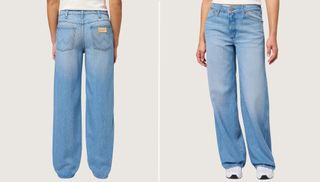 Two images side by side of denim jeans