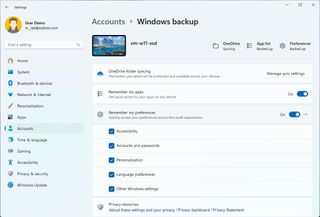 Windows Backup settings page