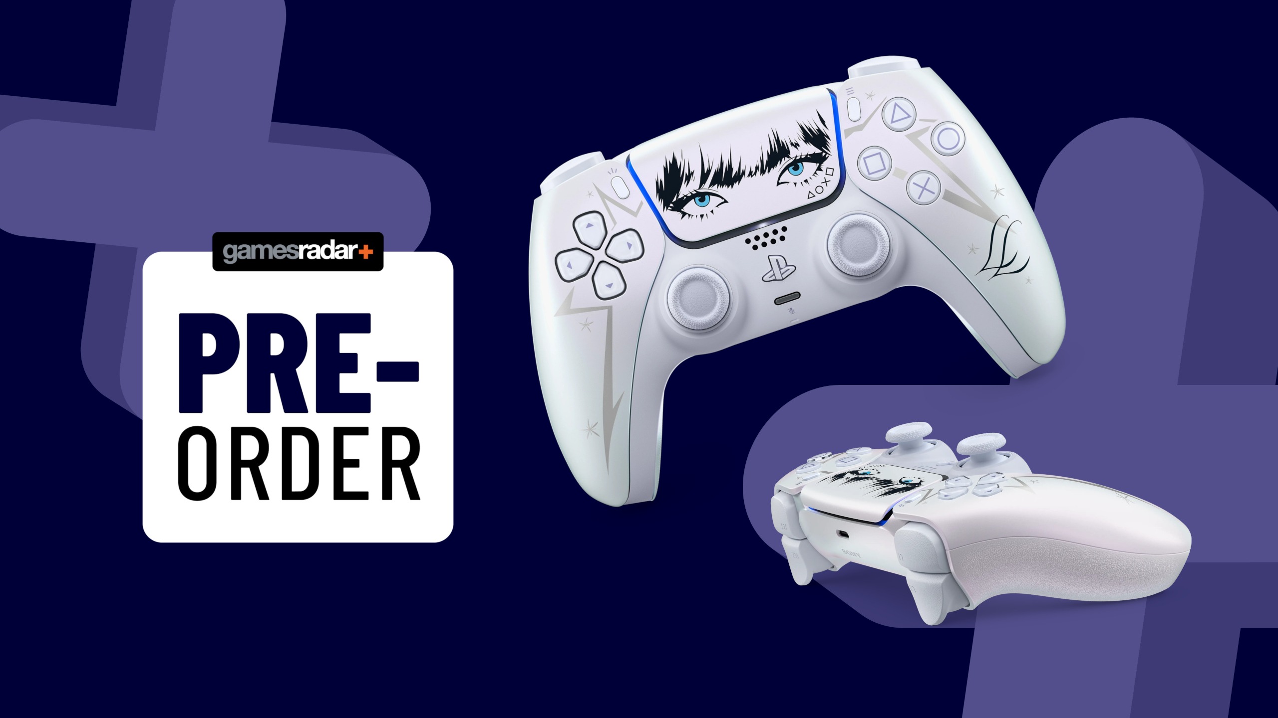 Lisa DualSense controllers on a dark blue background with pre-order badge