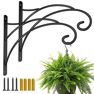 Hanging Plant Brackets, Pack of 2 Iron Hanging Basket Bracket Durable Weather-Resistant Outdoor Plant Hooks for Hanging Plant Lantern Windchime Birdhouse Metal Sign Fruit Bracket, Screw Included